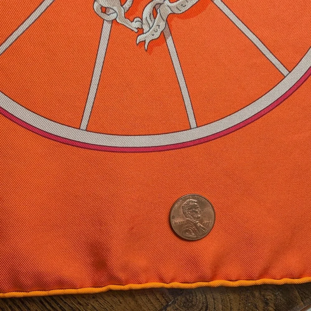 HERMES Springs Ledoux Orange White Red 90 cm Silk Square Scarf Rare Very Good - Picture 16 of 16